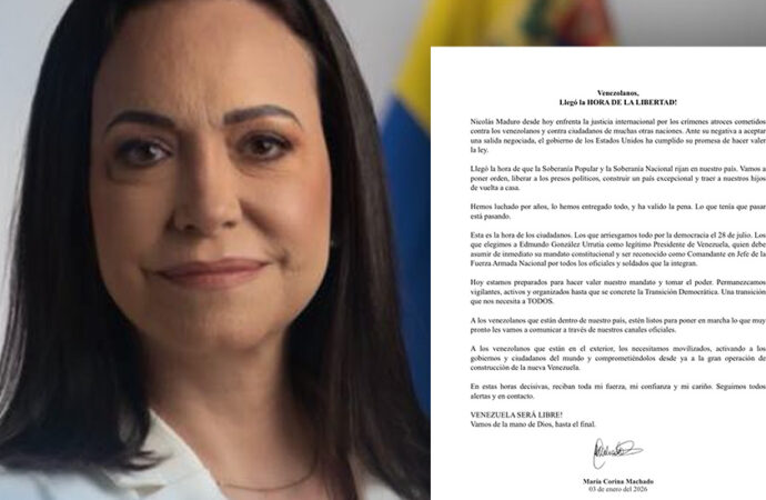 María Corina Machado difunde comunicado en X: “Venezolanos, llegó la hora de la libertad”